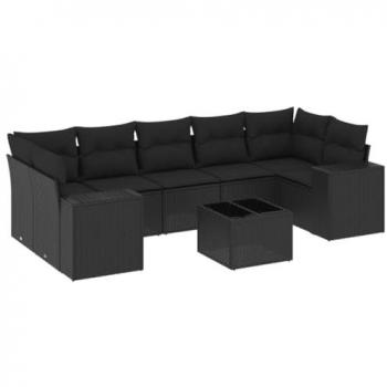 Outdoor Living: 8‑Piece Black Rattan Sofa Collection with Pillows – vidaXL