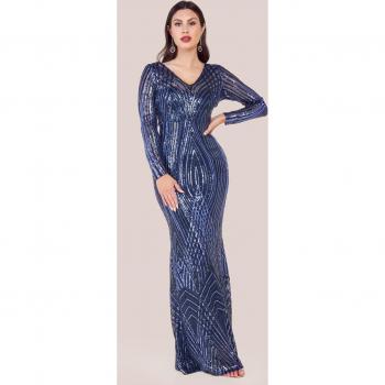 Goddiva Navy Two-Toned Sequin Maxi Dress