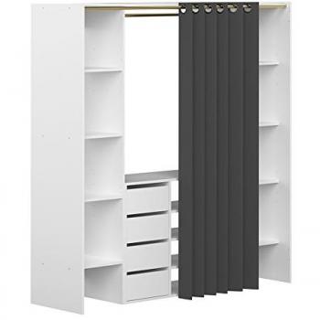 Symbiosis Dressing 2 Colonnes et Bloc avec 4 Tiroirs Bois Blanc/Blanc/Gris 185,3 x 182 x 50 cm