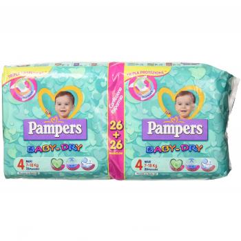Pampers Baby‑Dry 4 + 4 (26 + 26) für 7 – 18 kg – 52 Windeln