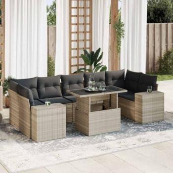 Set Divano Esterno 8pz Cuscini Grigio Chiaro Polyrattan