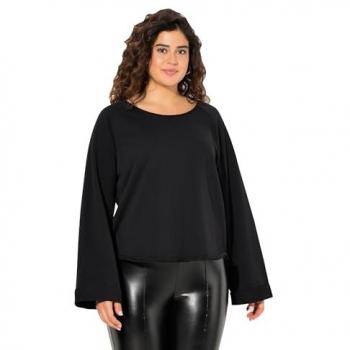 Ulla Popken Damen Sweatshirt Schwarz – Baumwolle – Größe 46/48 – Rundhals & Rollkanten