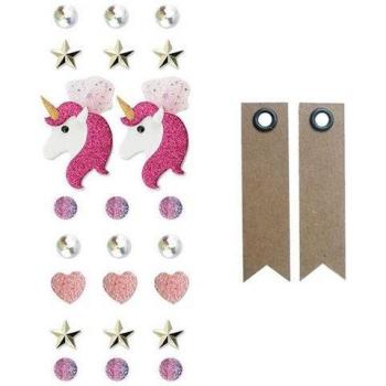 Adesivi Fantasia Unicorno in 3D e Confezione Etichette Kraft