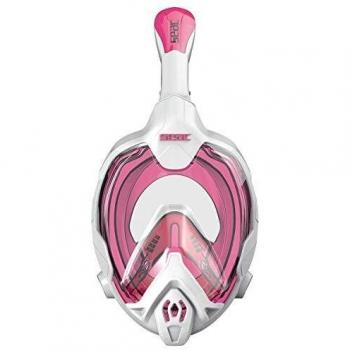 Seac Magica, Masque de Snorkeling Intégral 180°, Antibuée, Jupe Souple, Purge de Vidage, Tuba Étanche, blanc/rose, XS/S
