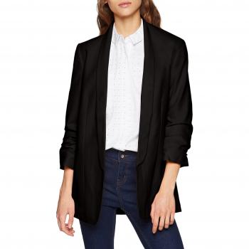 Black Pieces Ruched Sleeve Blazer Women's Jacket