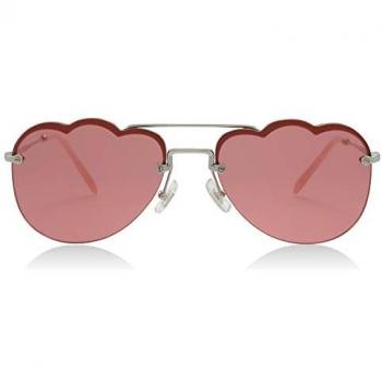 Miu Miu 0MU 56US Damen Sonnenbrille – Silbergrau mit Pink-Details 58 mm