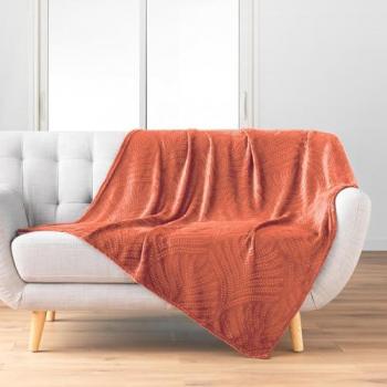 Plaid flanelle – Relief feuillage – Couleur terracotta – 125 × 150 cm