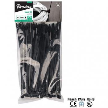 Bradas Kunststoffkabelbinder 550 mm Länge, 8,8 mm Durchmesser – 100 Stück – Schwarz