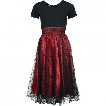 Belsira Retro Dot Patterned Rockabilly Dress – Medium Length, Women, Sizes S–XXL, Black/Red