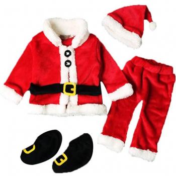 Fête de Noël Enfant – Ensemble Manteau + Pantalon + Chapeau + Chaussures