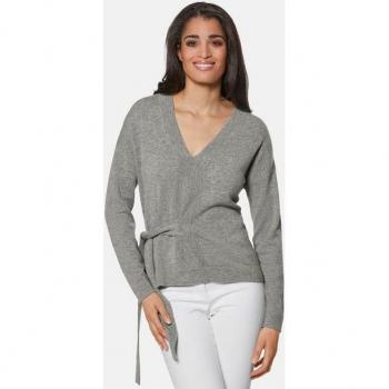 Madeleine V‑Pullover Grau/Melange (Größe 48) – klassisches Bindeband