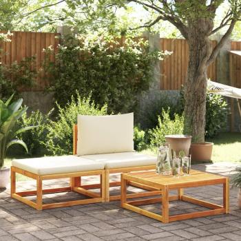 Kit salon de jardin bois d’acacia, 3 pcs + coussins pour extérieur