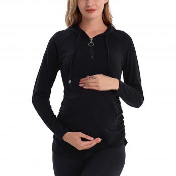 Sudadera para mujer embarazada con capucha y bolsillo canguro, manga larga, talla grande