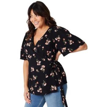 Womens Curve Floral Tie Wrap Top