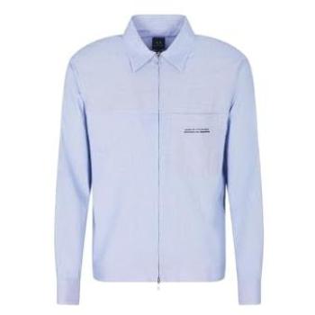 A|X Armani Exchange Blue Zip Shirt – Homme S, Coton, Manche Longue