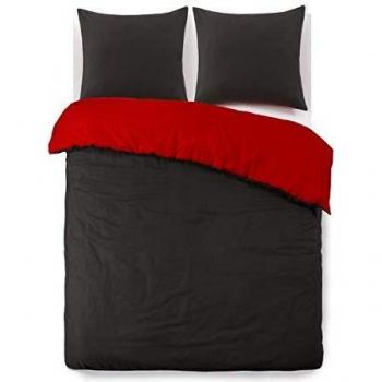 Housse de Couette 200x200cm en Coton Flanelle Anthracite/Rouge