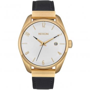 Unisex Nixon Analogzeitmesser A1185-513-00 – Lederarmband, Gold & Schwarz