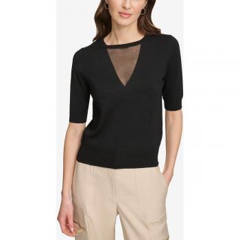 DKNY Women's Size S Black V-Neck Top with Mesh