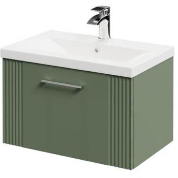 600mm Satin Green Wall-Mounted Vanity with Single Drawer