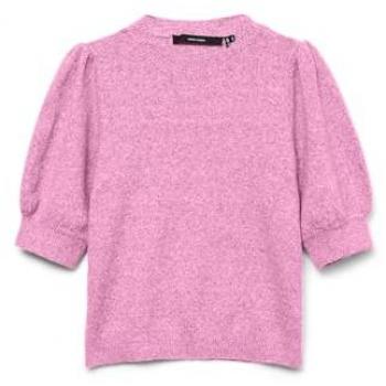 Vero Moda Pinker Strickpullover – O-Neck mit kurzen Puffärmeln (S)