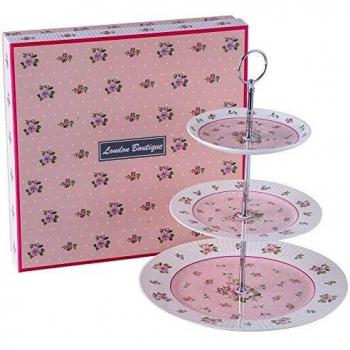 3 Tier Cake Stand Porcelain Vintage Floral Rose Gift Box