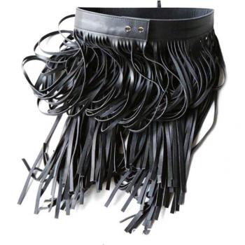 Punk-Inspired Black Leather Tassel Belt