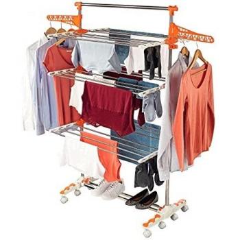 AirFlow 3‑Tier Folding Trolley – 2 Rails, 48 Clips