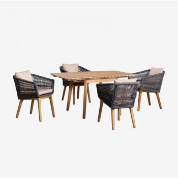 Set giardino Sklum: tavolo allungabile 90‑150 × 90 cm e 4 sedie Barker