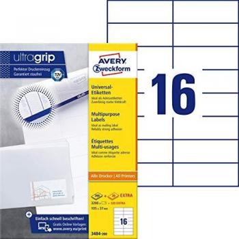 Avery Zweckform 3484-200 White Labels 105 x 37 mm Permanent Adhesive 3520 Labels