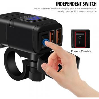 Motorcycle Quick Charge USB Adapter 12V SAE with Voltmeter and Switch