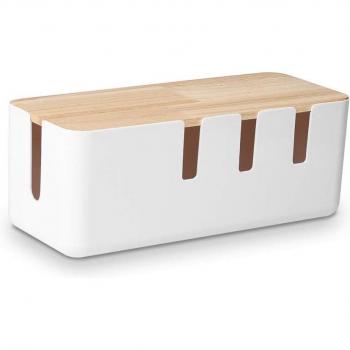 Baskiss Tabletop Cable Hub: Resin & Wood, White Finish