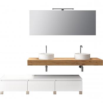 Ensemble de salle de bain 9 pièces double vasque chêne et mélamine