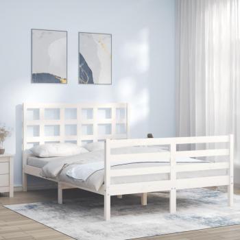 VidaXL Bettgestell, Massivholzbett mit Kopfteil Weiß 140x200 cm