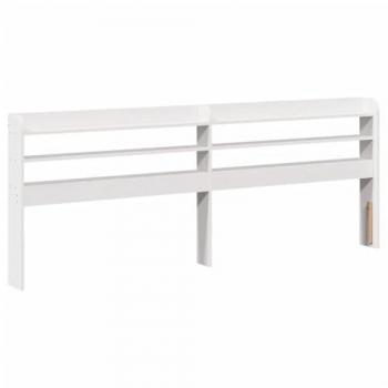 Tête de lit à étagères 200 cm, bois de pin massif, finition blanche, espace de stockage