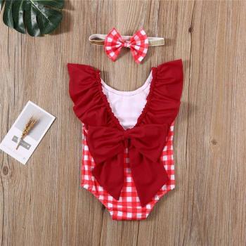 Traje de baño para infante niña, bañador rojo a cuadros, Monokini, 2 uds
