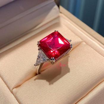 Bague en argent 925 avec émeraude et rubis à haute teneur en carbone