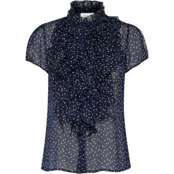 Saint Tropez „LiljaSZ Crinkle SS Shirt“ – Rüschenbluse für Damen, Größe L, blau, 100 % Polyester, gemustert
