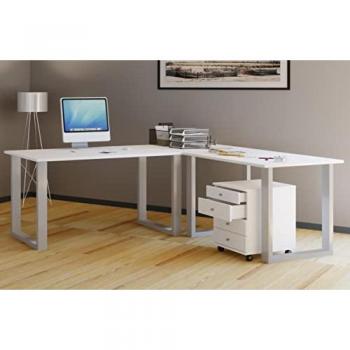 VCM my office Lona Schreibtisch weiß rechteckig, U-Fuß-Gestell silber 190,0 x 50,0 cm