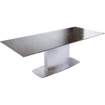 Table à diner DELIFE Edge acier inoxydable et verre relief 3D