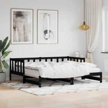 Vidaxl Trundle Bed Black 90x190 cm Single Solid Wood