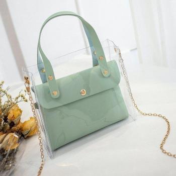 Bolso Femenino Negros Transparentes PVC Hombro Mini con Bolsillo
