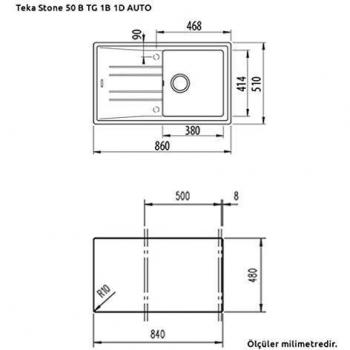 TEKA Stone 50 B‑TG Automatic Drain Basin – 1‑Bowl Kitchen Faucet Compatible