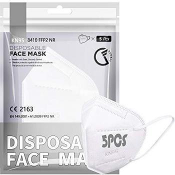 FiGoal FFP2 Face Mask, 5-Layer Protective Mask CE Certified High Filtration Capacity Size M/L White (5 Pack)