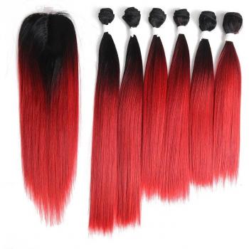 Tissage SOKU Yaki, 6 mèches lisses, brunes, avec fermeture en dentelle, 14-18 pouces