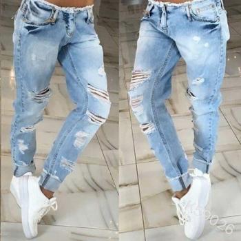 Women Stretch Distressed Ripped Blue Skinny Denim Jeans Pants Cotton Hole Pencil Feet Jeans Plus Size
