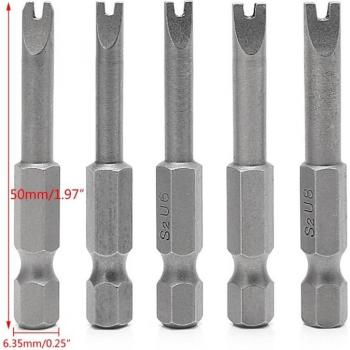 5Pcs Long U-Shaped Screwdriver Bits, 1/4 Inch Hex Shank, 50mm