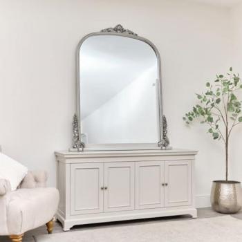 Extra Large Antique Silver Ornate Arch Overmantle Mirror