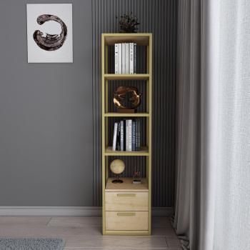 Sapphire Oak and Gold Bookcase with Metal Frame and Four Tiers by Robbins (Decorotika)