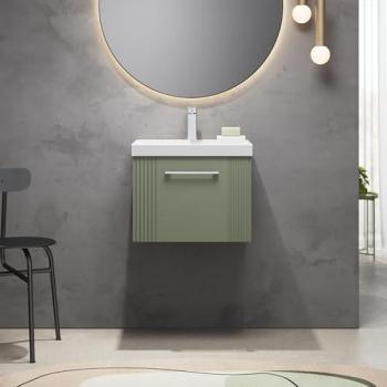 500mm Satin Green Wall Hung Vanity Unit with 1 Drawer and Thin-Edge Basin