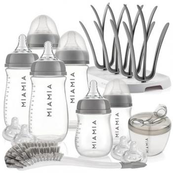 Babyflaschen‑Starterset MiaMia – 6 PP‑Flaschen mit Trinksauger, Milchportionierer, Bürste, Abtropfständer